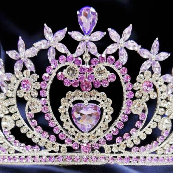 Crystal heart tiara, silver crystal tiara, purple stone tiara, Bridal headpiece main image 4
